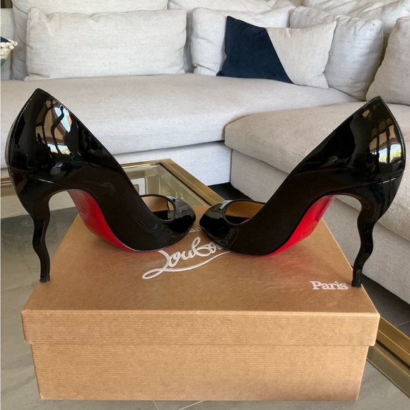 Authentic Christian Louboutin Jolly B Patent Black peep toe heels, size 39 - Picture 5 of 12